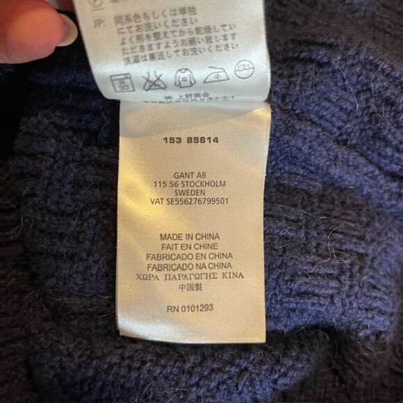 Gant Rugger Wool Blend The Moi Crewneck Basketweave Navy Blue Men's Size Medium - Picture 9 of 10